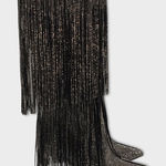 INC International Concepts Is Black and Silver Bling Fringe Heeled Boots Size 8M Photo 0