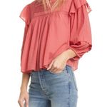 Free People  Laura Western Top Red Berry Size XS Boho Embroidered FLAW Repaired Photo 0