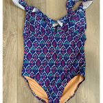J.Crew Floral Ruffle Girly UPF 50+ V-neck One Piece Stretch Swimsuit Large Photo 0
