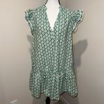 Hausen Aztec Diamond Print Cap Sleeve Ruffle Hem Mini Dress Green White Size M Size M Photo 1