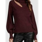 Elan Burgundy Metallic Cut Out Turtleneck Long Sleeve Sweater Knit Pullover Sz S Photo 0