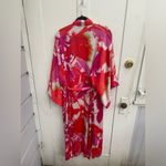 Natori Floral Long Robe & Gown Set Sz Medium Red Pink Satin Abstract Watercolor Photo 7