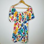 NEW Tabitha Brown Botanical‎ Floral Leaf Multicolor Dress Poof Sleeve Swing M White Size M Photo 5