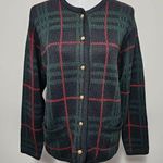 Liz Baker Vintage Black & Red Tartan Plaid Cardigan Size MP Photo 0