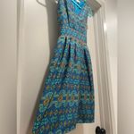 Maison Jules  Teal Blue Patterned Sleeveless V-Neck Knee-Length Fit & Flare Dress Photo 4