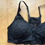 Aerie Crochet Floral Lace Black Push-up Bralette, Size Medium Photo 1