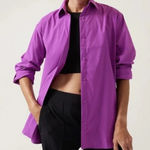 Athleta Quiet Luxury Oversized Button-Up Shirt Medium Purple Performance Travel Photo 0