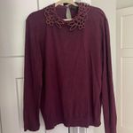 Ted Baker Burgundy Red Crewneck Lace Sweater Red Azaleo Embellished Collar Knit Size 12 Photo 0
