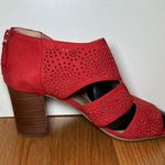Anabelle Shoes Womens Size 8 Red Cutout Peep Toe Chunky Heel Suede Zip Sandals Photo 4