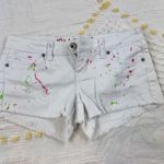 Rue 21  White Denim Shorts Paint Splatter Distressed Frayed Raw Hem Casual 01 Photo 0