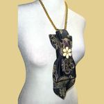 “Dainty Dapper”Black and Gold Paisley necktie Necklace with flower brooch Black Photo 2