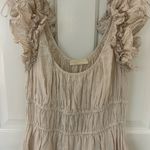 Ulla Johnson  Rissa Ruffle Sleeve Midi Linen Dress In Sand Stripes Photo 3