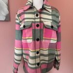 pink plaid pastel cabincore rustic chic oversized wool blend shirt jacket SM Photo 5