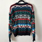 Vintage 70s Sasson Fair Isle V Neck Cardigan Sweater Oo La La Small Retro Black Photo 4