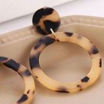 Boho Tortoise Hoop Earrings Statement‎ Acrylic Dangle Earrings Earthy Brown Photo 2