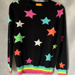 WISPR Brodie Summer Star Cotton Silk Sweatshirt Size XS Black and Neon Rainbow Photo 0