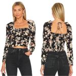 Free People FP Hilary Black combo floral print Smocked Long Sleeve top NEW XS Photo 7