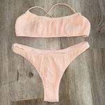 White Fox Boutique Sarah’s Day X  Bikini Set Cheeky High Cut Ribbed Pink Tan M Photo 3