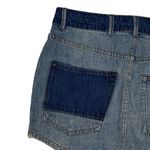 Free People  Denim Mini Skirt Women’s Size 27 2 Tone Blue Distressed Button‎ Fly Photo 4