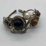 Intertwine Wired w/ Real Pearl, Cats eye & Onyx stone Cuff Bracelet Black Photo 2