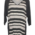 Dana Buchman Womens Black Striped V Neck 3/4 Sleeve Top Shirt Large Blouse Work Photo 0