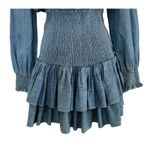 Michael Kors  Cotton Chambray Smocked Dress Blue Denim Ruffled Long Sleeve Sz XS Photo 5