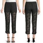 Club Monaco Sheer Lace Terry Embroidered Pants Black Silk Sexy Cute Boho Photo 1