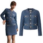 Ann Taylor  Quilted Denim Jacket Gold Button Mid Indigo Wash Size S Photo 1