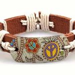 Vibrant Chic Peace Symbol Bohemian Leather Cuff Bracelet -  Print Photo 0