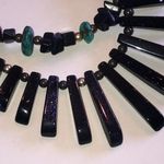 Elegant Black Shimmer Stones and Green Turquoise Beaded Boho Necklace Photo 7