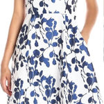 Betsey Johnson  Floral Jacquard Dress Size 8 White Blue‎ Metallic Flower Print Photo 0