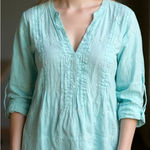 CP Shades x Calypso St. Barth Blue Linen Embroidered Pintuck Tunic Size XS Photo 0