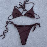 Brown Ribbed Bikini Set Photo 0