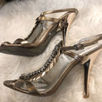 Marciano  gold & rhinestone‎ feathered heels Photo 0