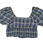 BP NEW Plaid Navy and Yellow Puff Sleeve Plus Size Crop Top, NWT, Size 2X Photo 3