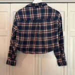 American Eagle  cozy cabin cropped blue plaid flannel xsmall Photo 6