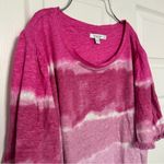 Chico's Women’s Pink and White Linen Tie-Dye Tee Photo 2