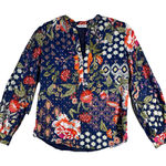 Amanda Uprichard Shirt Womens Small Navy Red Floral Flower Blouse Bloomcore Photo 0