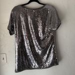 August Silk Shirt Vintage 90s 1X Gray Silver Sequin Party Top Swifty Disco Photo 6