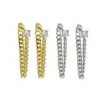 Boutique Solitaire Curb Chain Drop Earrings | White Gold Filled‎ Photo 3