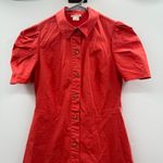 Shoshanna  Annette Red Shirt‎ Dress Women’s Size 2 Puff Sleeve Button Front Tie Photo 2