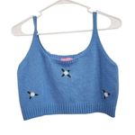 Sugar Thrillz Embroidered Cropped Knit Top Sleeveless Scoop Neck Blue Size Large Photo 0