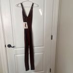 Naked Wardrobe Womens V-Neck Jumpsuit Sleeveless Ribbed Brown Size Small NWT Photo 3
