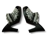 Qupid  Fair Isle Knit Clog Heels Studded‎ Wood Platform Black Heel Mules Photo 2