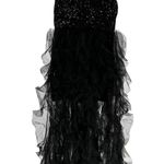 Mac Duggal Ieena Black Sequin Mini with High Low Ruffle Tiered Train size 0 Photo 2