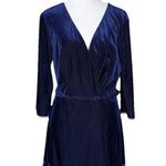 City Vibe Navy Blue V Neck Dress Ribbed 3/4 Sleeve. Size Large Flaws Photo 0