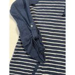 J.Jill Linen and Cotton Shirttail Hoodie Button V Neck Stripe Blue White Photo 2