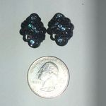 Vintage Dark Gray Black Metal Blue CZ Rhinestone Clip On Earrings Photo 3