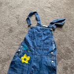 Misslook Floral Painted Light Wash Blue Denim Overalls SIZE S Photo 2