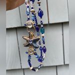 Chico's starfish necklace blue glass beads beaded double strand mermaid ocean Photo 6